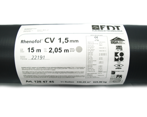 Membrană PVC hidroizolantă pentru acoperiș FDT RHENOFOL CV 1,5mm 15x2,05m